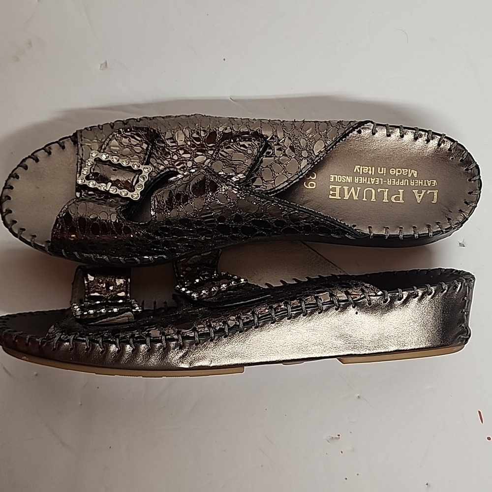 LA PLUME Made In Italy Leather Women's Metallic Slide Sandals Sz 39/US 8/8.5 - Picture 9 of 10